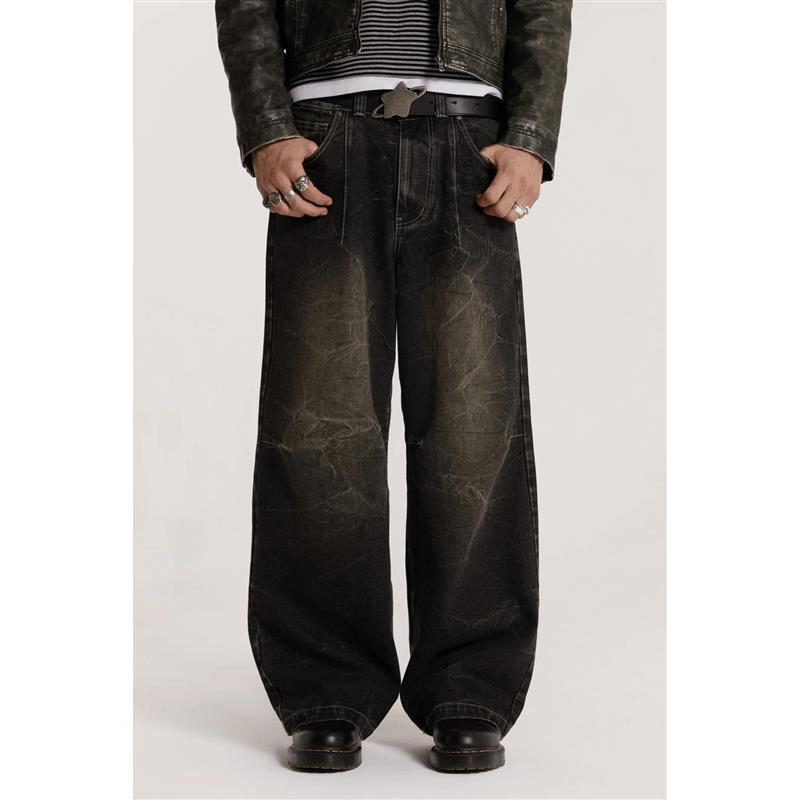 现货Jaded London Washed Black Razor Jeans美式复古褶皱牛仔裤