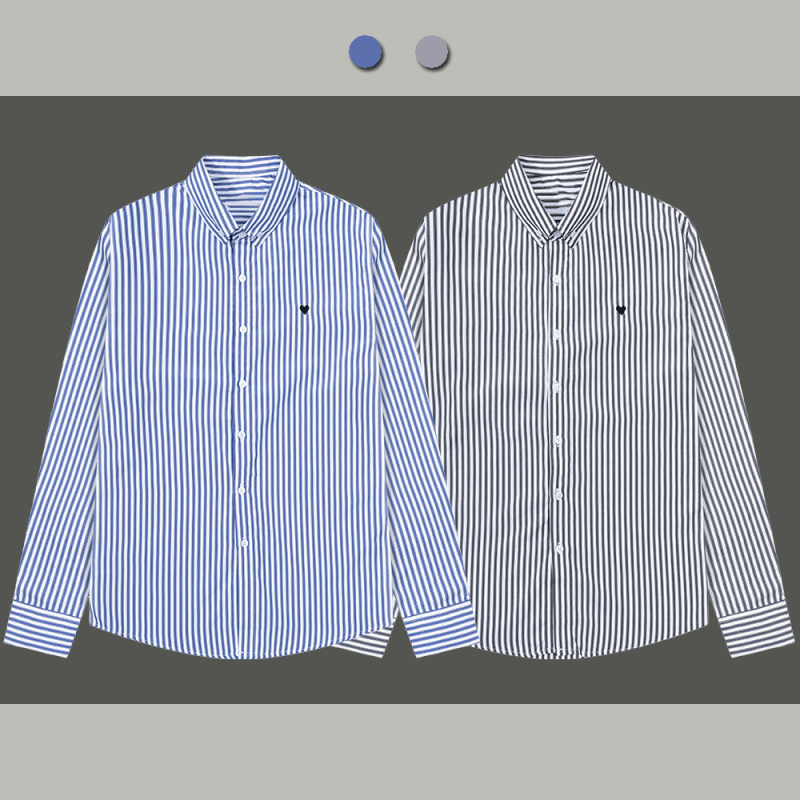 Aohvw Classic a Fine Striped Small Heart Loose Red Peach Lapel Long-Sleeve Shirt Heart-Shaped Black Heart Peach Heart Shirt for Men