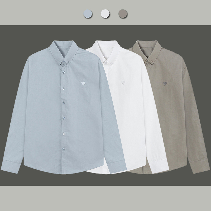 Aohvw Classic a Color-Matched Embroidered Small Heart Loose Red Peach Lapel Long-Sleeve Shirt Heart-Shaped Shirt Solid Color Peach Heart Aohvw Classic a Color-Matched Embroidered Small Heart Loose Red Peach Lapel Long-Sleeve Shirt Heart-Shaped Shirt Solid Color Peach Heart