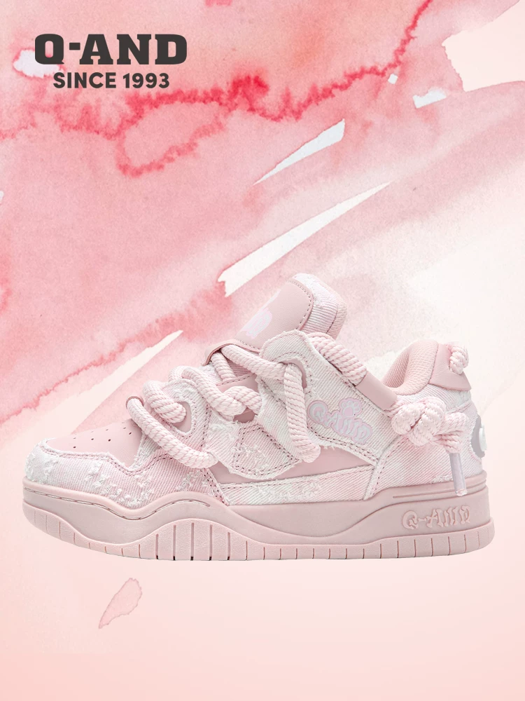 QAND QANDA pink bread shoes ins Internet celebrity same style niche original sports and leisure thick-soled couple sneakers