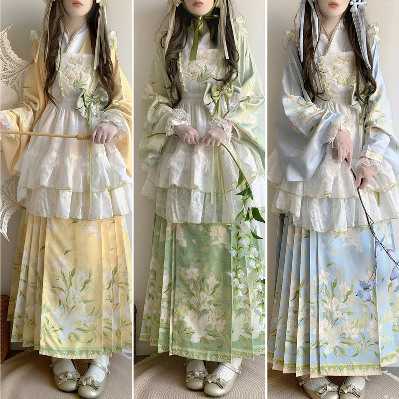 Hanyunxian【Cangjia】Original Hanfu Jacquard Embroidery Overskirt with Pipa Sleeves, Han-Yang Fusion Lolita Hanfu Set