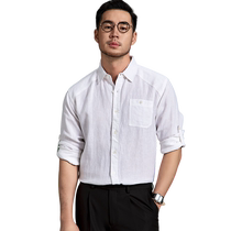 100% pure linen long-sleeved shirt for men 2024 spring and summer casual trendy work shirt Chinese style linen top