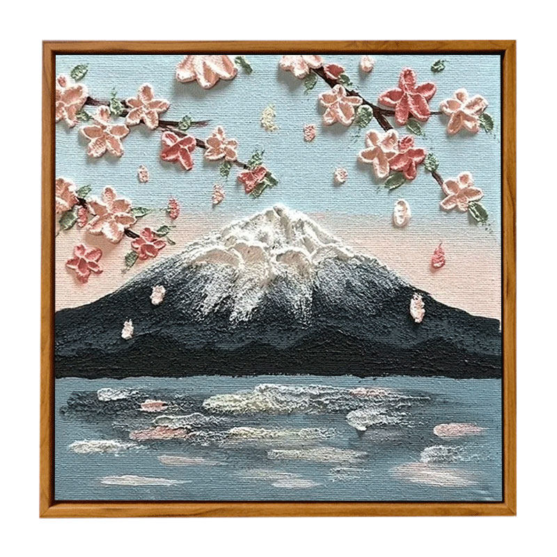 樱花富士山风景石英砂肌理画diy全套材料手工手绘奶油风数字油画-淘宝网