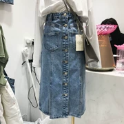 Mùa hè mới Hàn Quốc phiên bản của kích thước lớn 200 pound chất béo mm phần dài cao eo denim váy của phụ nữ lỏng lẻo váy mỏng