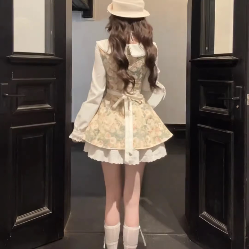 Bianqiaoqian (Bianqiao Rose) French-Style Floral Print Doll Collar Waist-Cinching Slimming Long-Sleeve Dress, Spring 2026 New Model