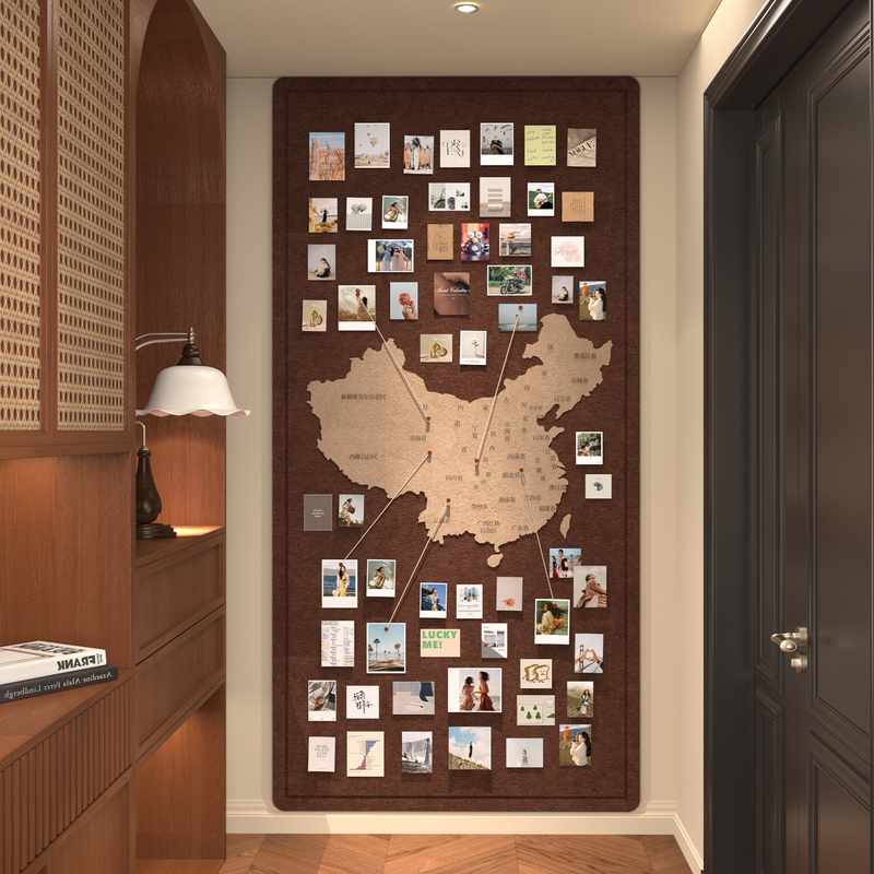 3D Map of China Wall Decoration Felt Board Photo Display Board Living Room Entrance Background Wall Travel Footprint Memory Wall Kindergarten Classroom Office Culture Wall Self-Adhesive Cover-Up Wall