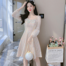 Xiaoxiangfeng dress womens spring and autumn 2022 new long-sleeved waist-cinching temperament mesh fairy skirt