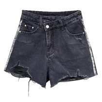 Ripped denim shorts for women summer thin large size pear-shaped body slim tall waist wide leg a-line hot pants for small people