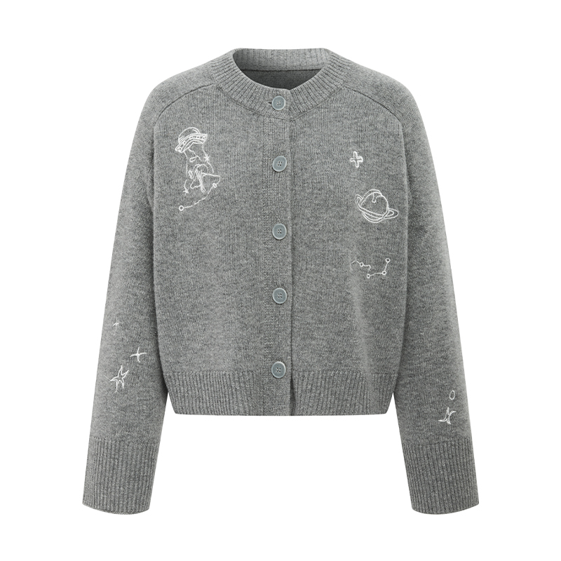 Eatmi'Dream Weaver Handmade' Heavy Embroidery 100% Wool Cardigan Winter Lazy Knit Cardigan