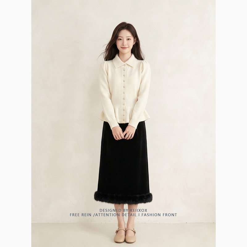 French-Style Rhinestone Embellished Soft Knit Sweater for Women, New Autumn/Winter Collection, Ruffled Hem, Waist-Cinching, Slim-Fit Outerwear French-Style Rhinestone Embellished Soft Knit Sweater for Women, New Autumn/Winter Collection, Ruffled Hem, Waist-Cinching, Slim-Fit Outerwear
