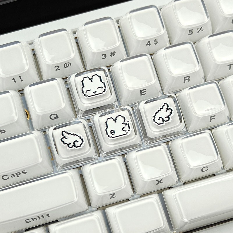 Pixel-Style Cute Rabbit Sleepwalking Insomnia Cat Keycap Translucent Personalized DIY Cross-Axis Magnetic Axis Universal
