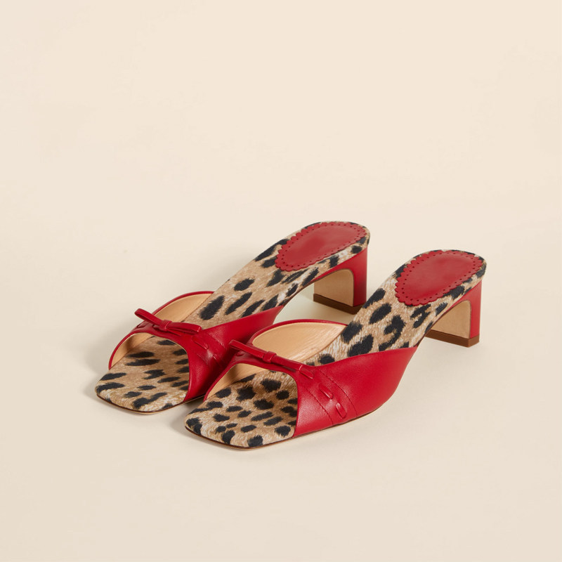 (Clearance Price 48) Women's Retro Versatile High-Heeled Open-Toe Sandals with Chunky Kitten Heel and Bow Mule Design