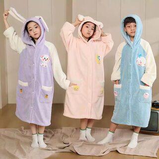 Children's medium and large children's long-sleeved bathrobe style absorbent bath towel