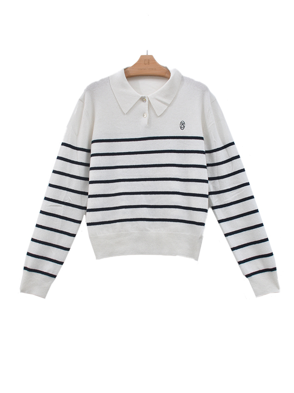【Boutique Buyer Zhuzhu】Cekeke New Style Turn-Down Collar Striped Versatile Knit Sweater-Cp127N1027 【Boutique Buyer Zhuzhu】Cekeke New Style Turn-Down Collar Striped Versatile Knit Sweater-Cp127N1027