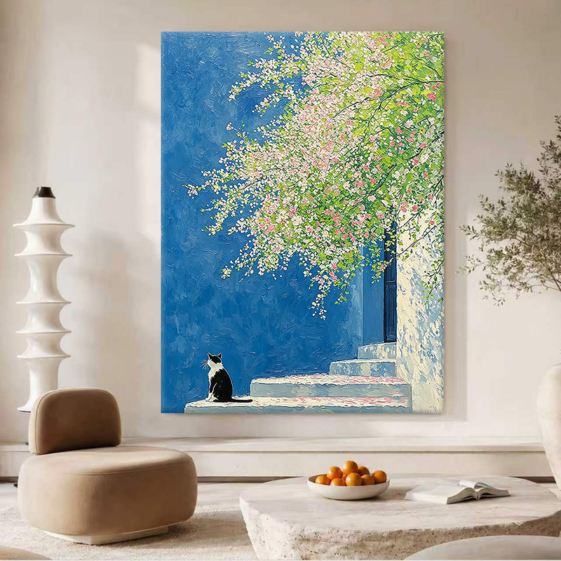 Hand-Painted Oil Painting "Spring Day" for Living Room, Entrance Hall, Dining Room, Bedroom Decoration, Niche Art Wall Painting, Landscape Mural