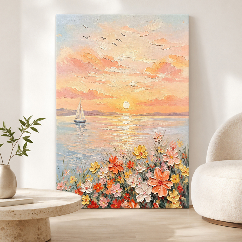 Hand-Painted Oil Painting《Sea of Flowers》Living Room Sofa Painting Entrance Background Wall Decorative Painting Niche Art Sunrise Hanging Painting Hand-Painted Oil Painting《Sea of Flowers》Living Room Sofa Painting Entrance Background Wall Decorative Painting Niche Art Sunrise Hanging Painting