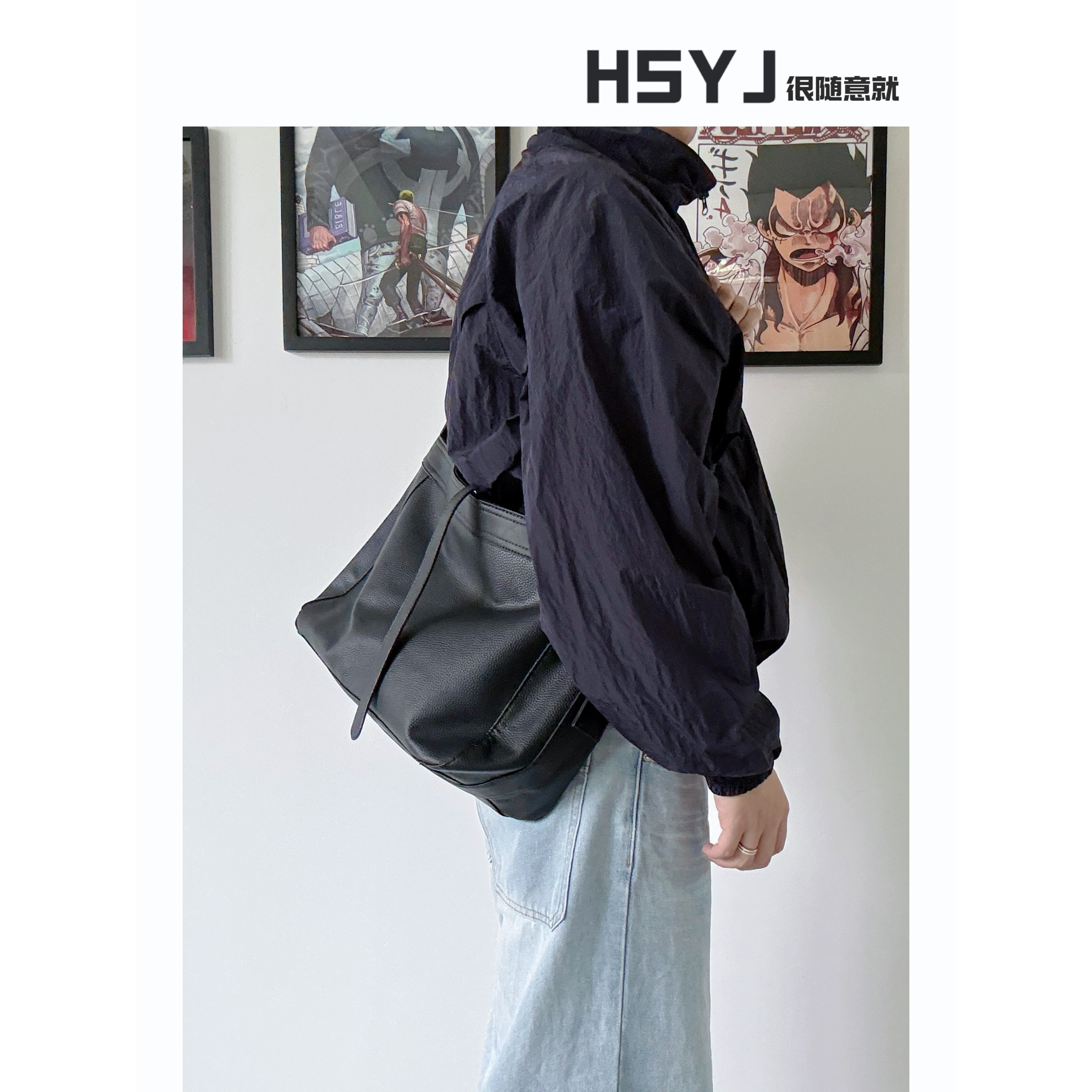 HSYJ プレミアム ライチ テクスチャ ソフト レザー クロスボディ バッグ メンズ、2025 年新作、ニッチ デザイナー ミニマリスト スタイル、通勤者や女性に最適。