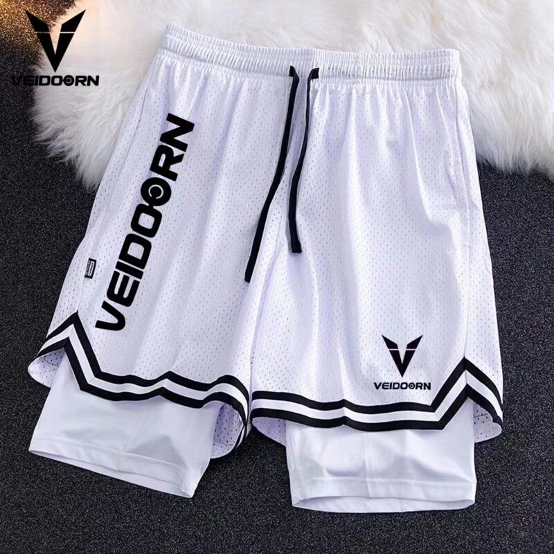 Men's Summer Sports Shorts, American-Style Basketball Shorts, Three-Quarter Length, Above the Knee, Gym Fake Two-Piece Quick-Dry Training Shorts