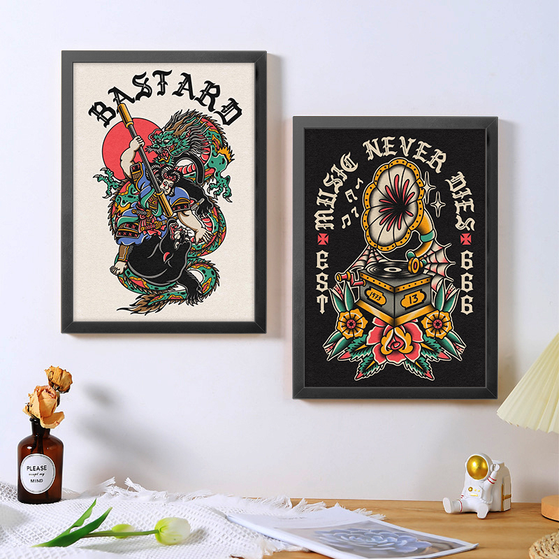 A4A3 Tattoo Poster Photo Frame Oldschool Colorful Artwork Tattoo Shop Living Room Background Wall Decoration Picture Frame