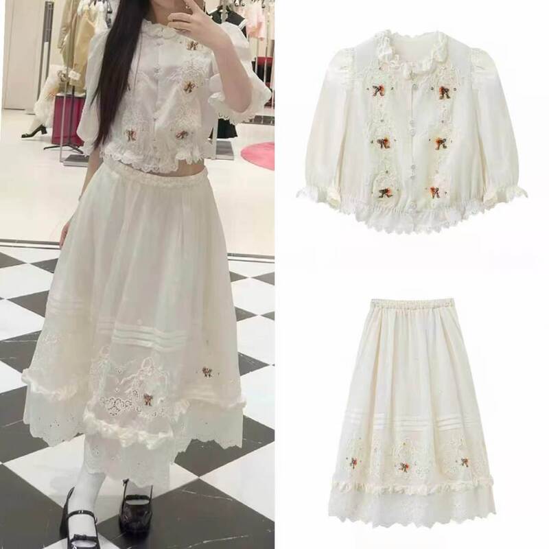 Dn Clearance【No Returns or Exchanges】Palace-Style Heavy Embroidery Lace Trim Shirt for Women 2026 New Half Skirt Dn Clearance【No Returns or Exchanges】Palace-Style Heavy Embroidery Lace Trim Shirt for Women 2026 New Half Skirt
