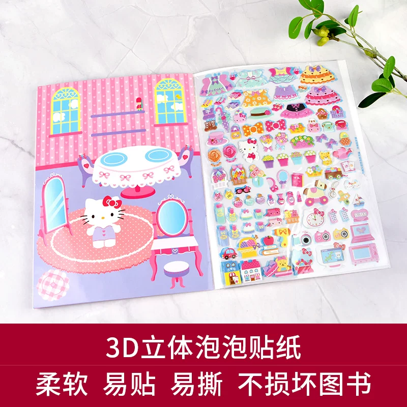 Hello kitty, милая трёхмерная книга с наклейками, блестящие наклейки, магнит на холодильник для обучения, книга с картинками, DIY в 3D формате, концентрация, 2–4–6 лет