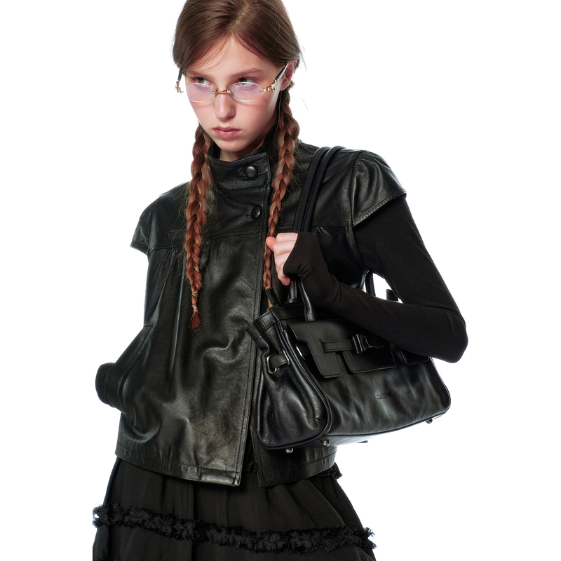 Moromoro* Matte Sheep Leather Vintage Puff Sleeve Half High Collar Brand Embossed Short Sleeve Jacket Moromoro* Matte Sheep Leather Vintage Puff Sleeve Half High Collar Brand Embossed Short Sleeve Jacket