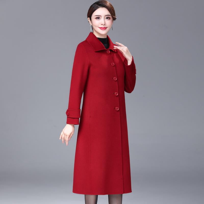 Women's Long Wool Coat for Mothers, Over-The-Knee, Loose Fit, Double-Sided Wool, Elegant Autumn and Winter Cashmere Coat for Middle-Aged and Elderly Women's Long Wool Coat for Mothers, Over-The-Knee, Loose Fit, Double-Sided Wool, Elegant Autumn and Winter Cashmere Coat for Middle-Aged and Elderly