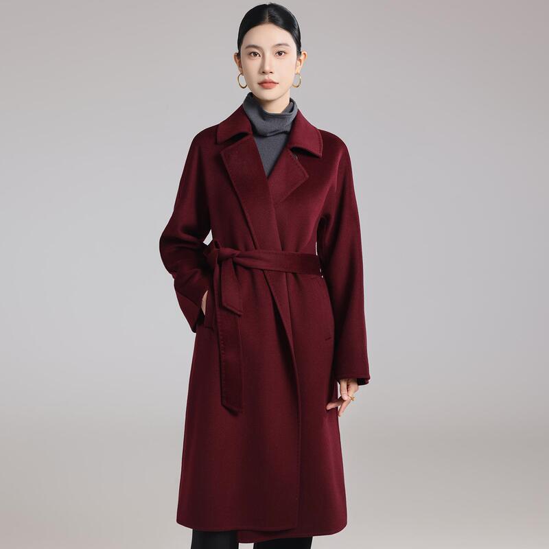 Cashmere Autumn and Winter Double-Sided 30% Wool Coat for Women, 2025 Long Style with Belt, Elegant High-End Goat Wool Cashmere Autumn and Winter Double-Sided 30% Wool Coat for Women, 2025 Long Style with Belt, Elegant High-End Goat Wool