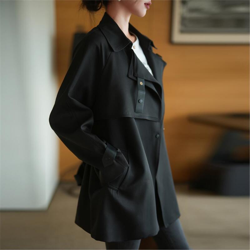 2025 Autumn High-End Women's Black Short Trench Coat for Petite Sizes, Large Size Korean Style British Classic Fashionable and Elegant Coat 2025 Autumn High-End Women's Black Short Trench Coat for Petite Sizes, Large Size Korean Style British Classic Fashionable and Elegant Coat