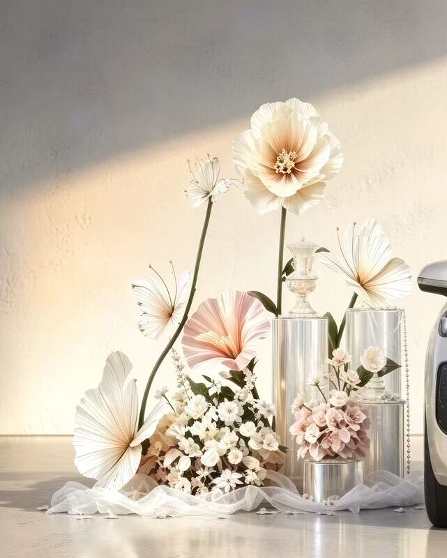 Handmade Paper Art Flowers, Light Luxury High-End Artificial Flowers and Green Plants for Exhibitions, Shopping Malls, and Car Shows, Used as Floor-Standing Decorative Displays