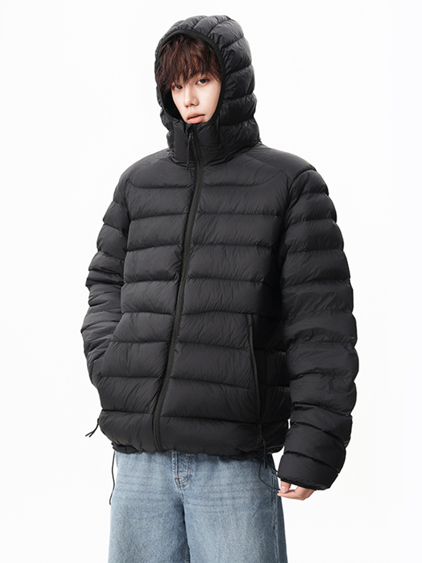 New National Standard Ribbed White Duck down Hooded down Jacket for Men, 2025 Winter New Style, Loose, Warm, Lightweight Couple's Coat