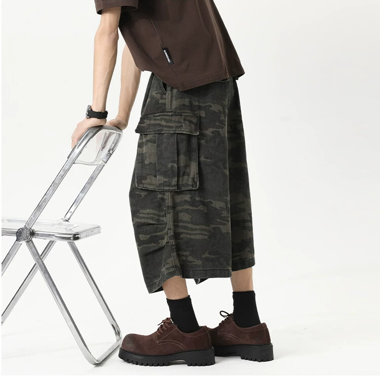Мультал camouflage trousers for men and women, shorts, American style, oversize, loose straight fit