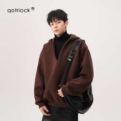 American-Style Fake Two-Piece Deep V-Neck Hooded Sweatshirt for Men, Autumn Lazy Style Long-Sleeve Jacket, Versatile Casual Couple Hoodie