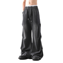 Heavy pleated washed paratrooper casual pants for men in autumn handsome trendy brand drape overalls design straight sweatpants