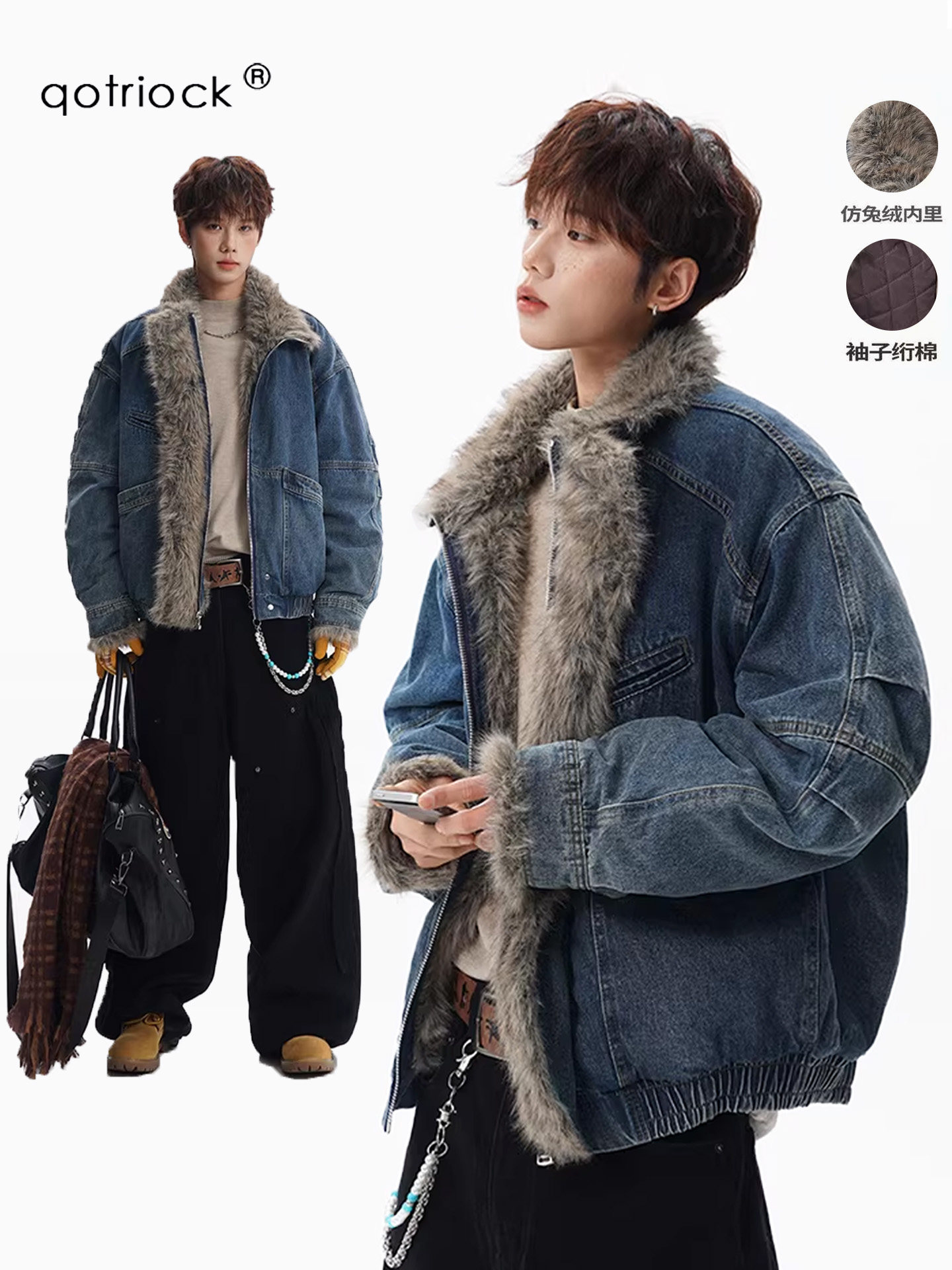 American Retro Washed Denim Cotton Jacket for Men, Winter Design, Thickened and Warm Pilot Jacket