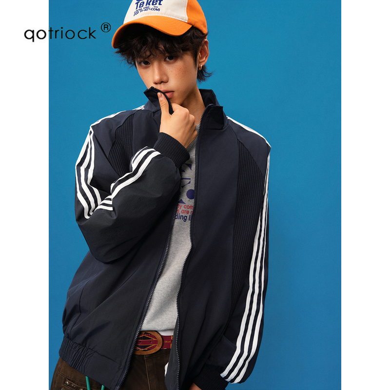 American Retro Deconstructed Flight Jacket for Men, Autumn Loose-Fitting Design Baseball Jacket, Casual Couple Silhouette Coat