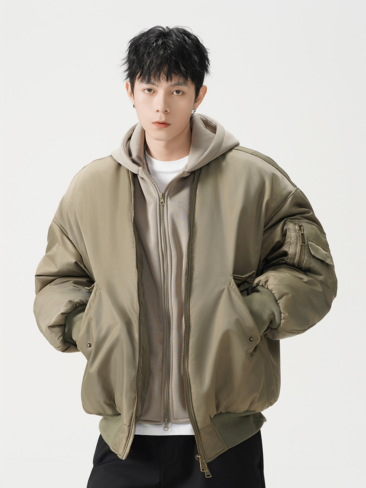 American High Street Style Faux Two-Piece Flight Jacket Cotton Coat for Men and Women, Winter Trendy Brand Design Cotton Clothing, Loose and Versatile Jacket