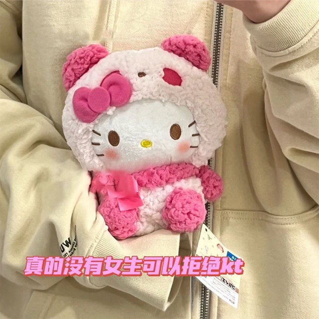 Hellokitty Sanrio cute plush toy doll pendant black leather hallokitty pendant