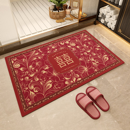 Leichte, luxuriöse rote Bodenmatte für Badezimmer, Duschraum, Tür, saugfähig, rutschfest, Kieselalgenschlamm, abwischbar, nicht waschbar, Fußmatte, Fußmatte