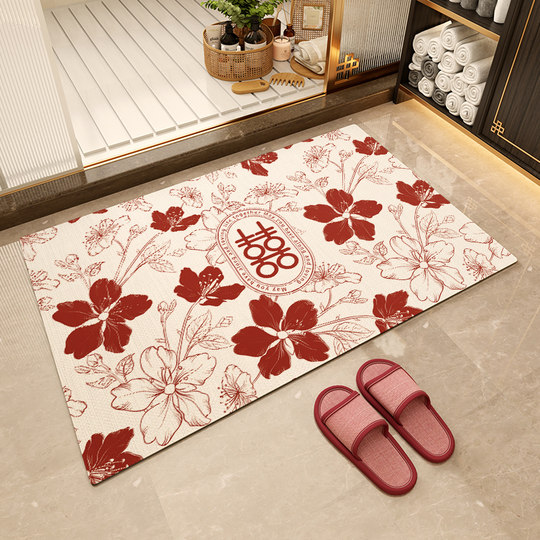 Leichte, luxuriöse rote Bodenmatte für Badezimmer, Duschraum, Tür, saugfähig, rutschfest, Kieselalgenschlamm, abwischbar, nicht waschbar, Fußmatte, Fußmatte
