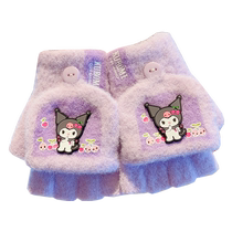 Baby super cute warm gloves autumn and winter girls half-finger writing thickened anti-freeze five-finger cover flip-up infant gloves