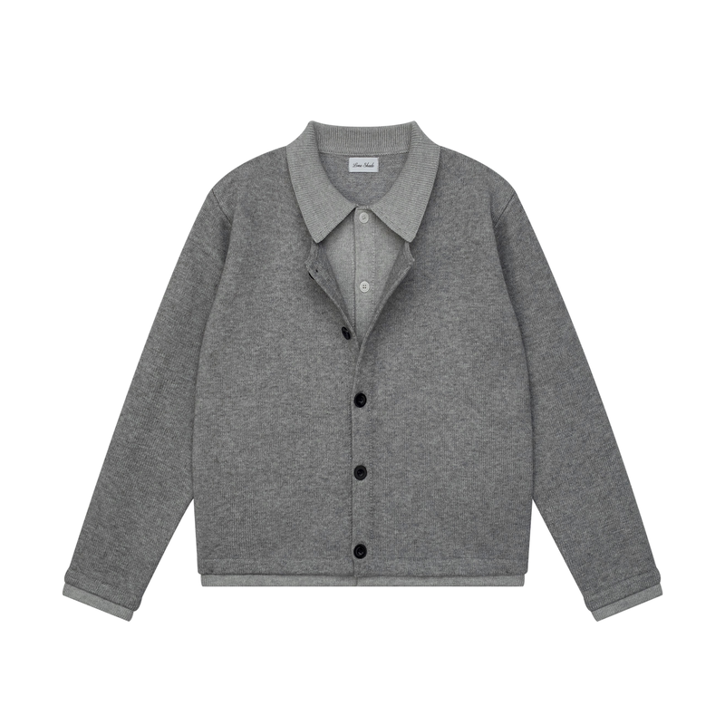 Loneshade Fake Two-Piece Patchwork Color-Block High-Fashion Lapel Wool Knit Cardigan Jacket