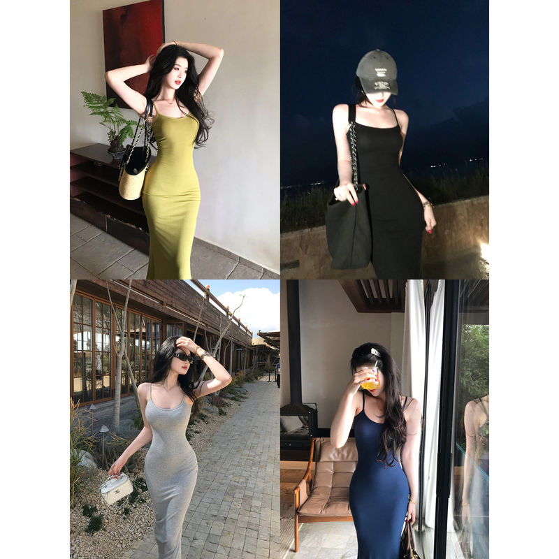 [in Stock] Fonyonse Minimalist Paper Skirt Pure Desire Style Knitted Camisole Dress Women's Summer Dress