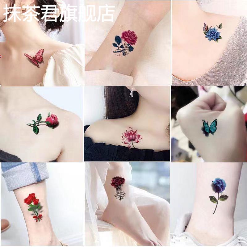 Waterproof Tattoo Stickers, Permanent Stickers for Women, Long-Lasting, Fresh, Sexy, Rose Flowers, Butterflies, Realistic Chest 3D Stickers