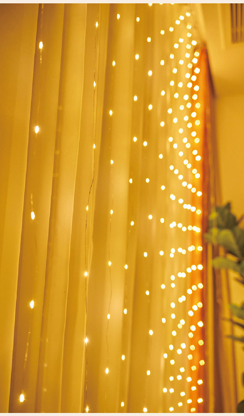 Световое украшение led铜丝窗帘灯户外防水太阳能灯房间少女心气氛灯窗户装饰灯