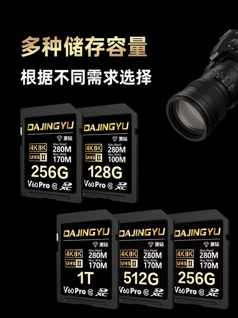 Big Whale Sd Memory Card V60 High-Speed Uhs-Ii Is Suitable for Sony, Canon R62, Nikon and Fuji Camera Memory Cards