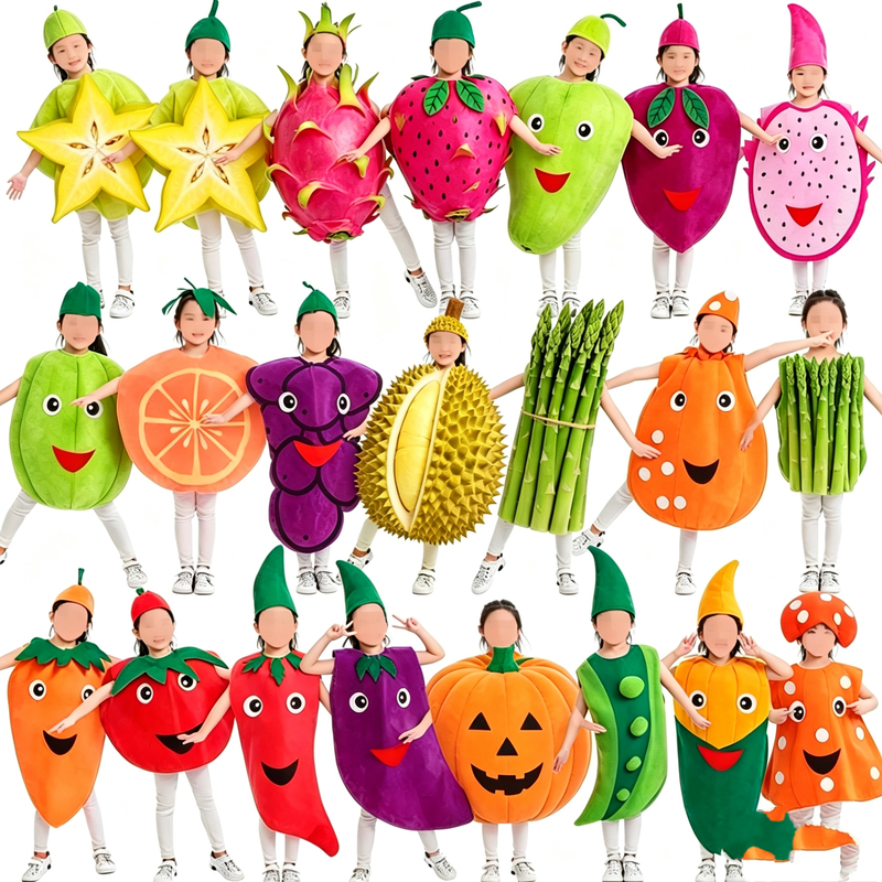 Children's Vegetable and Fruit Performance Costumes: Eggplant, Corn, Pepper, Cabbage, Potato, Carrot Props, Flower Tree Performance Costumes Children's Vegetable and Fruit Performance Costumes: Eggplant, Corn, Pepper, Cabbage, Potato, Carrot Props, Flower Tree Performance Costumes