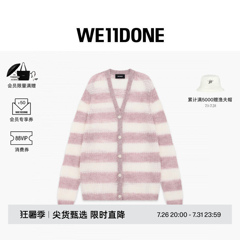 【Selection 30% off】We11Done26 Spring Unisex Rough Punk Style Striped Knit Cardigan
