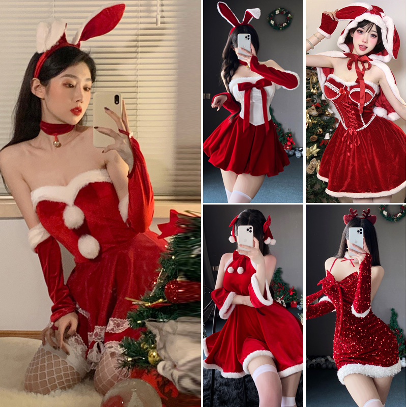 Christmas Sexy Bed Scene Female Red Dress Bunny Girl Qqnycos Costume New Year Uniform Pure Desire Outfit Performance