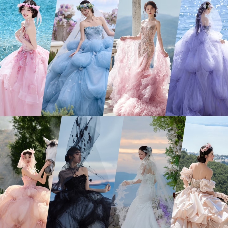 2026 New Studio-Themed Clothing, Retro Style Travel Photography, Flower Goddess Wedding Dress, Tutu Skirt, Dreamy Colored Gauze Trailing Dress